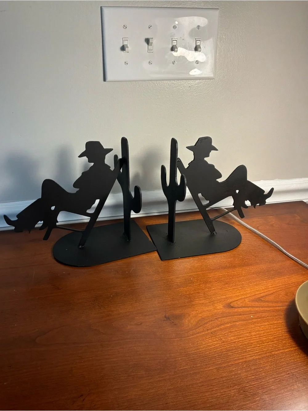 Rustic Black Cowboy Silhouette Bookends/Door Stoppers-Western Metal Set